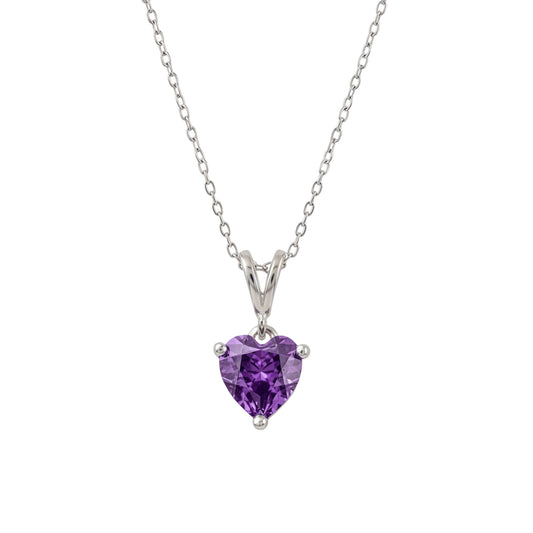amethyst heart necklace pendant silver split bail front on white background