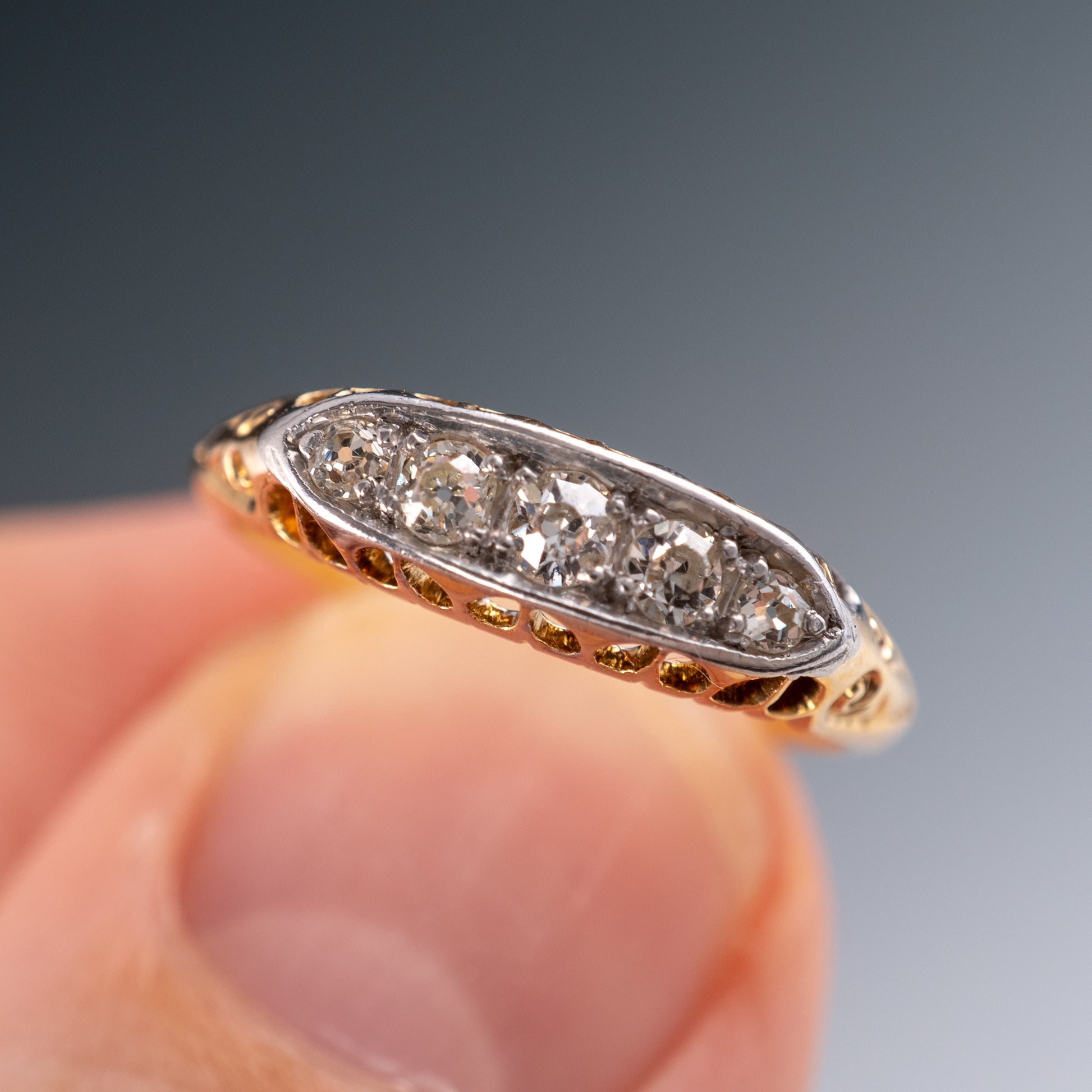 Antique Five Stone Old Cut Diamond Ring 18ct Gold - Hunters Fine Jewellery