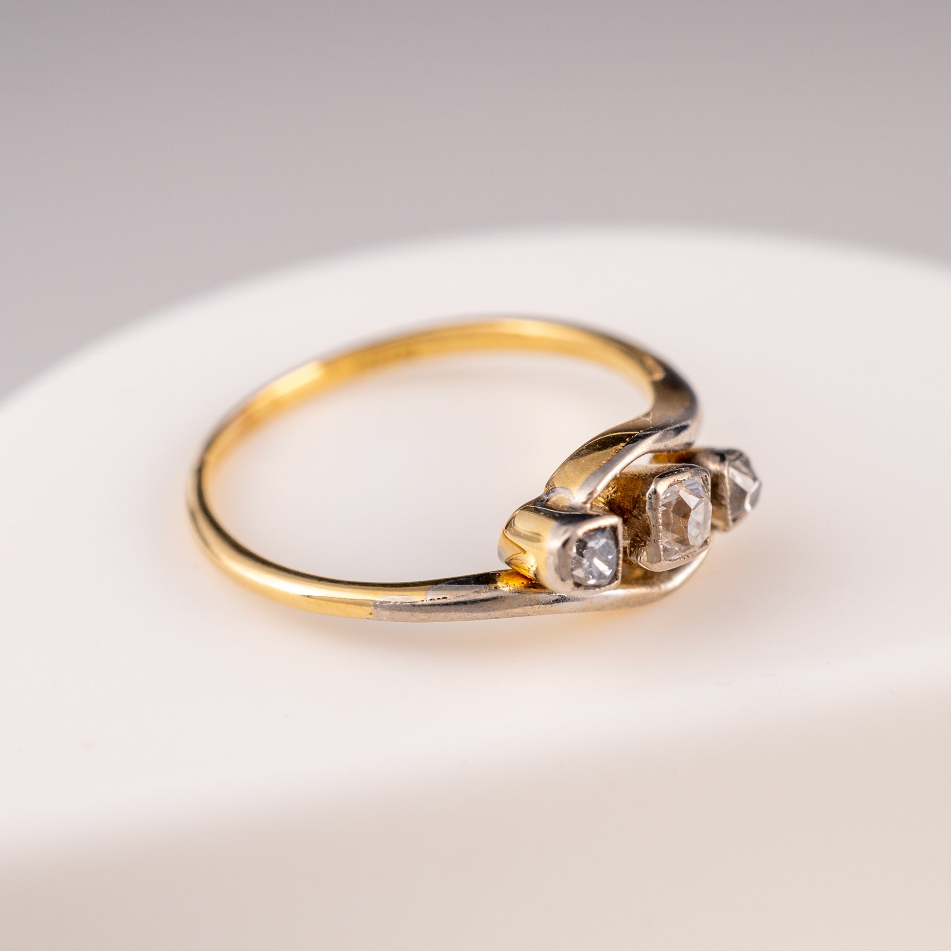 Antique Three Stone Diamond Ring 18ct Gold & Platinum Size L - Hunters Fine Jewellery