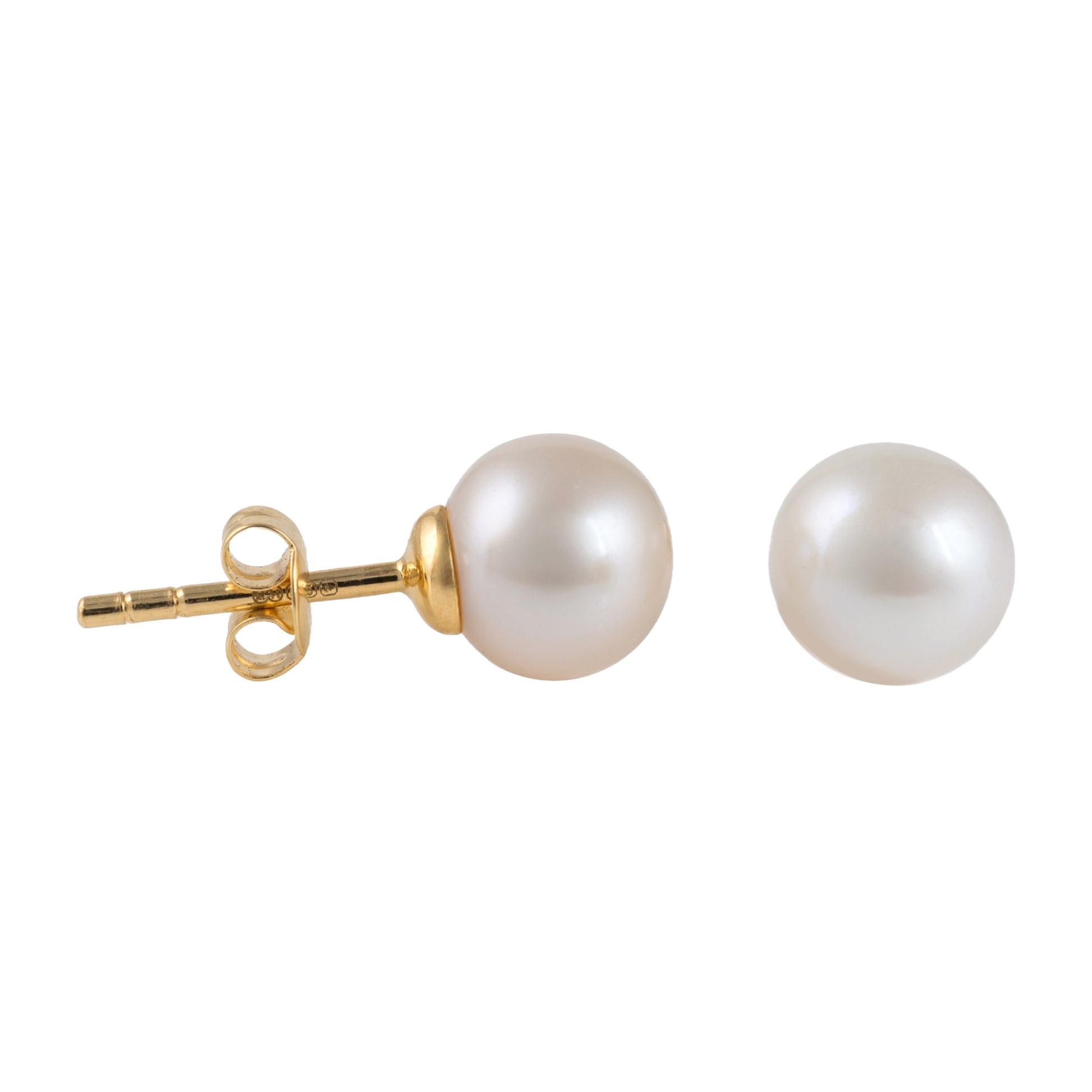 freshwater pearl studs earrings yellow gold hallmarked posts hunters fine jewellery