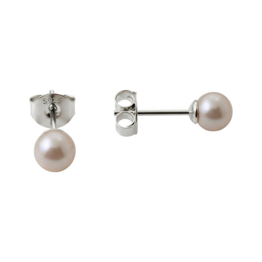 Pair of pearl stud earrings on a white background