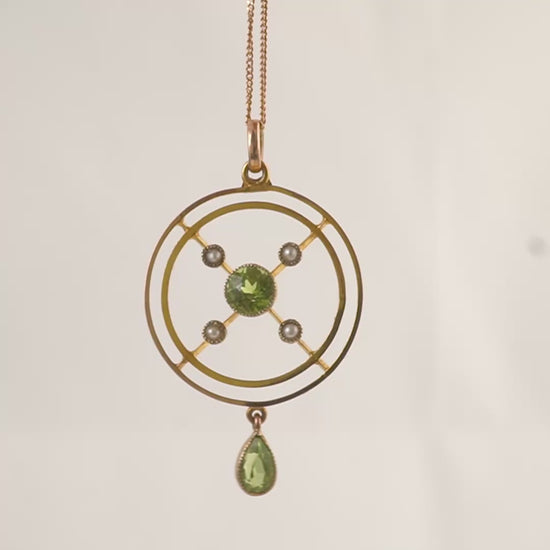 antique l'avaliez pendant with peridot and pearls