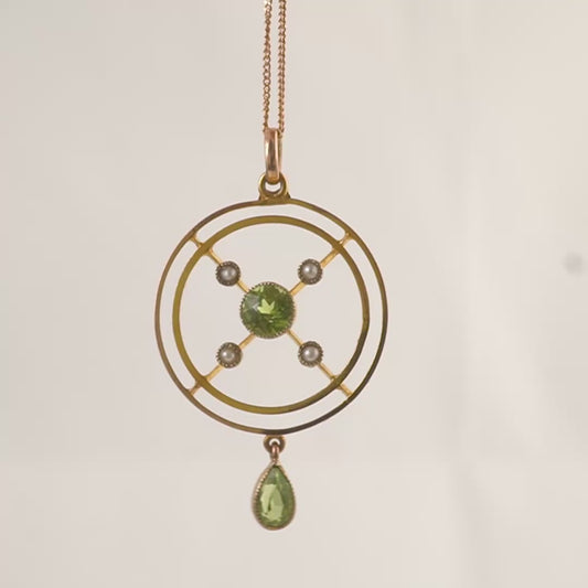 antique l'avaliez pendant with peridot and pearls