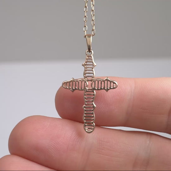 vintage 9ct gold cross pendant with chain video
