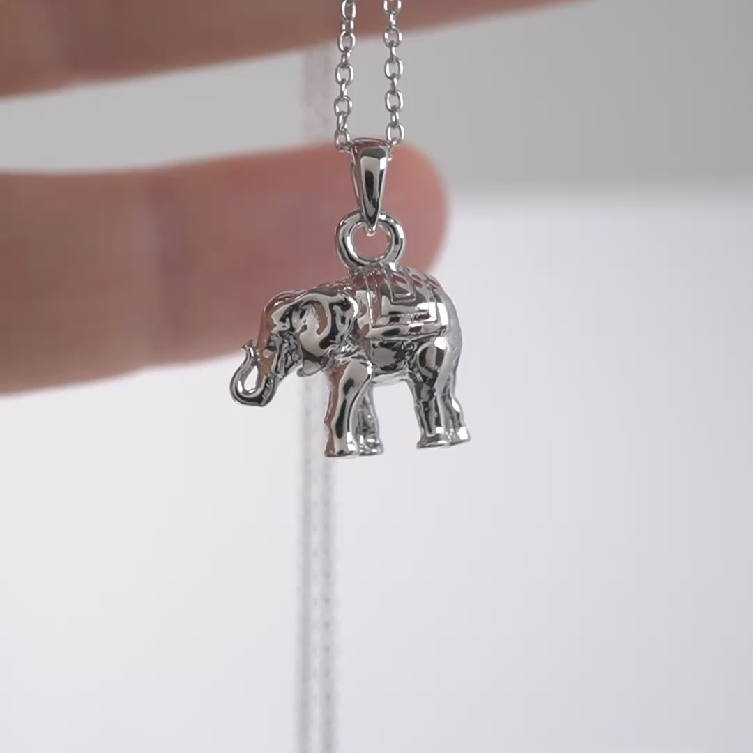 Lucky elephant necklace in sterling silver shown in video