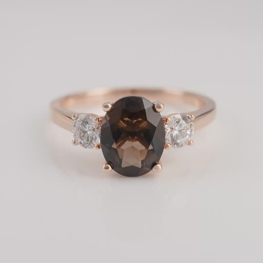 smoky quartz ring with diamonds rose gold product video