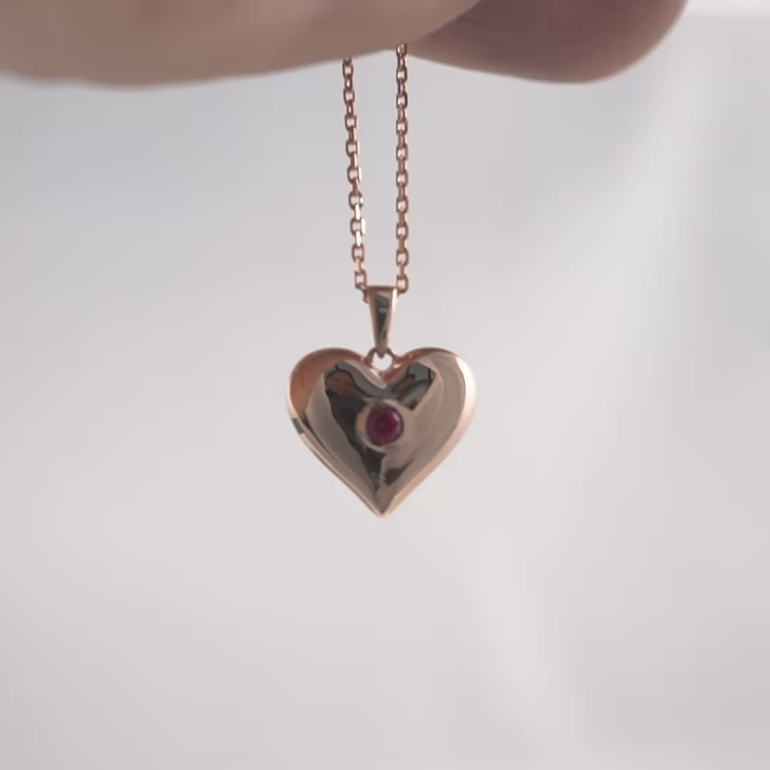375 rose gold heart necklace with lab ruby pendant