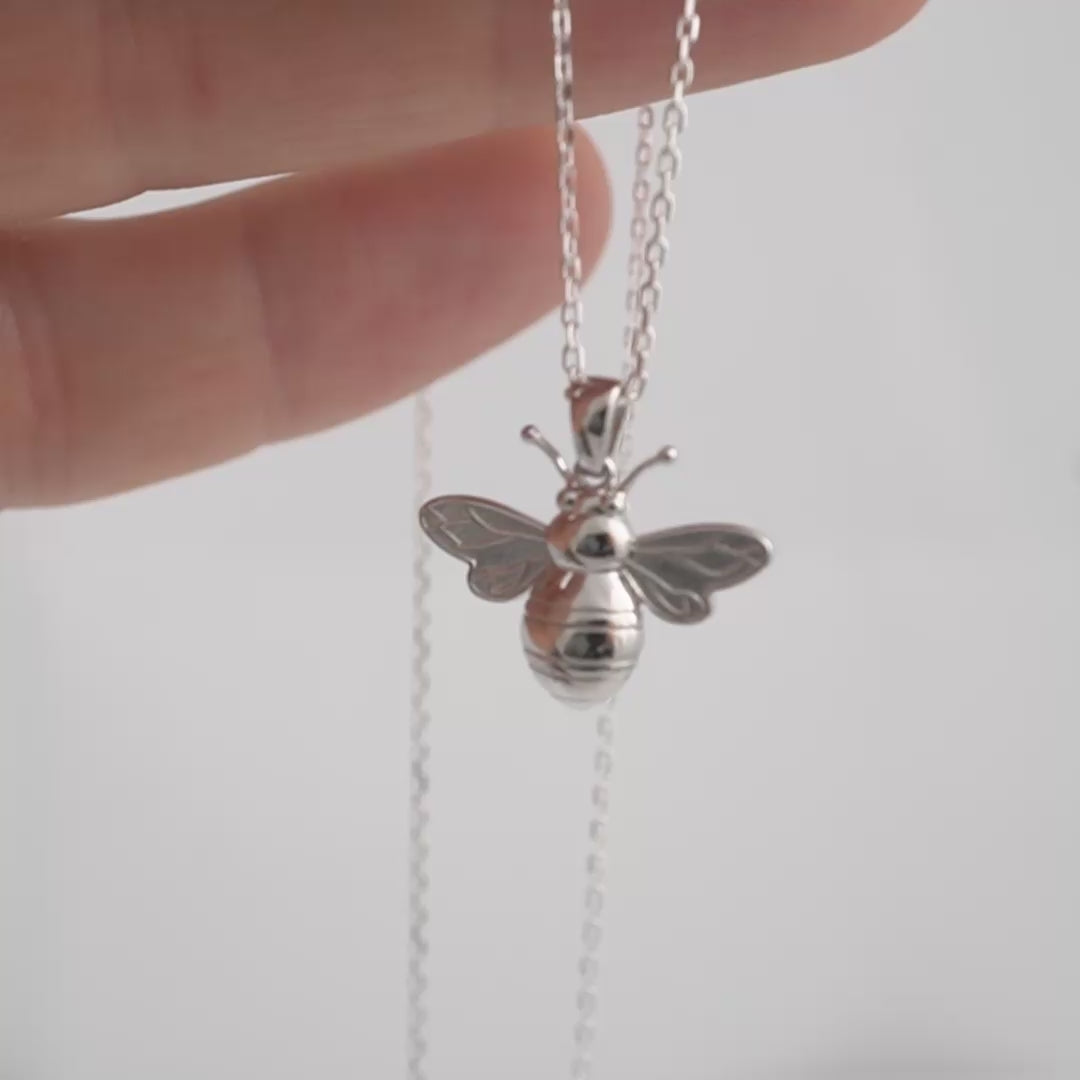 silver bee pendant video showing front and back