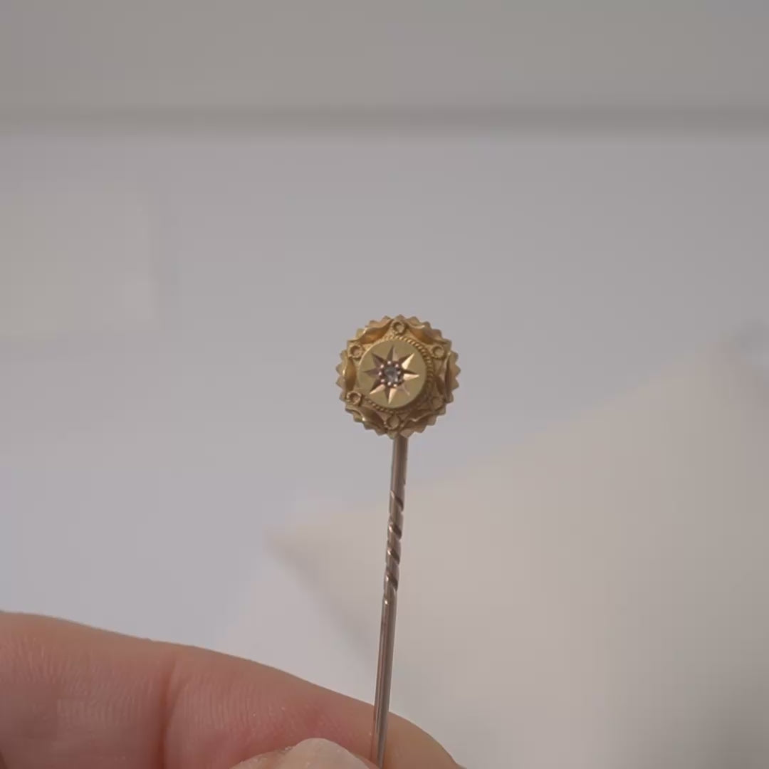 product video of antique diamond stick pin 