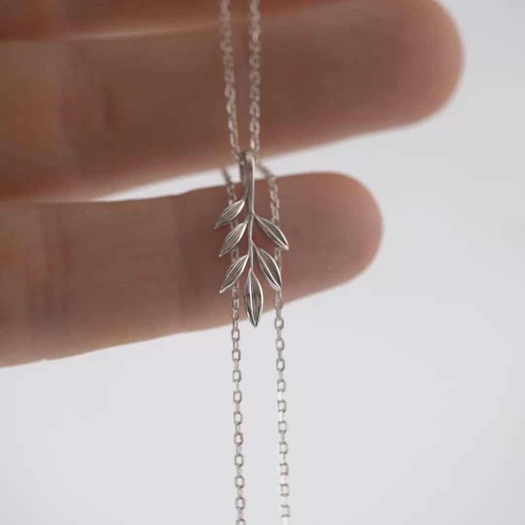 silver olive branch necklace product video