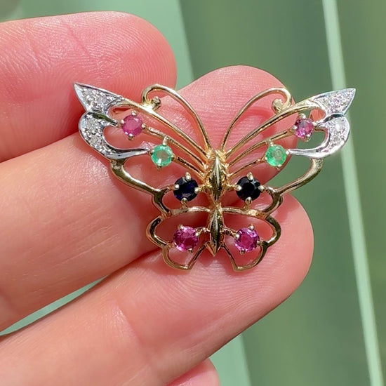 vintage gold butterfly brooch gemstones