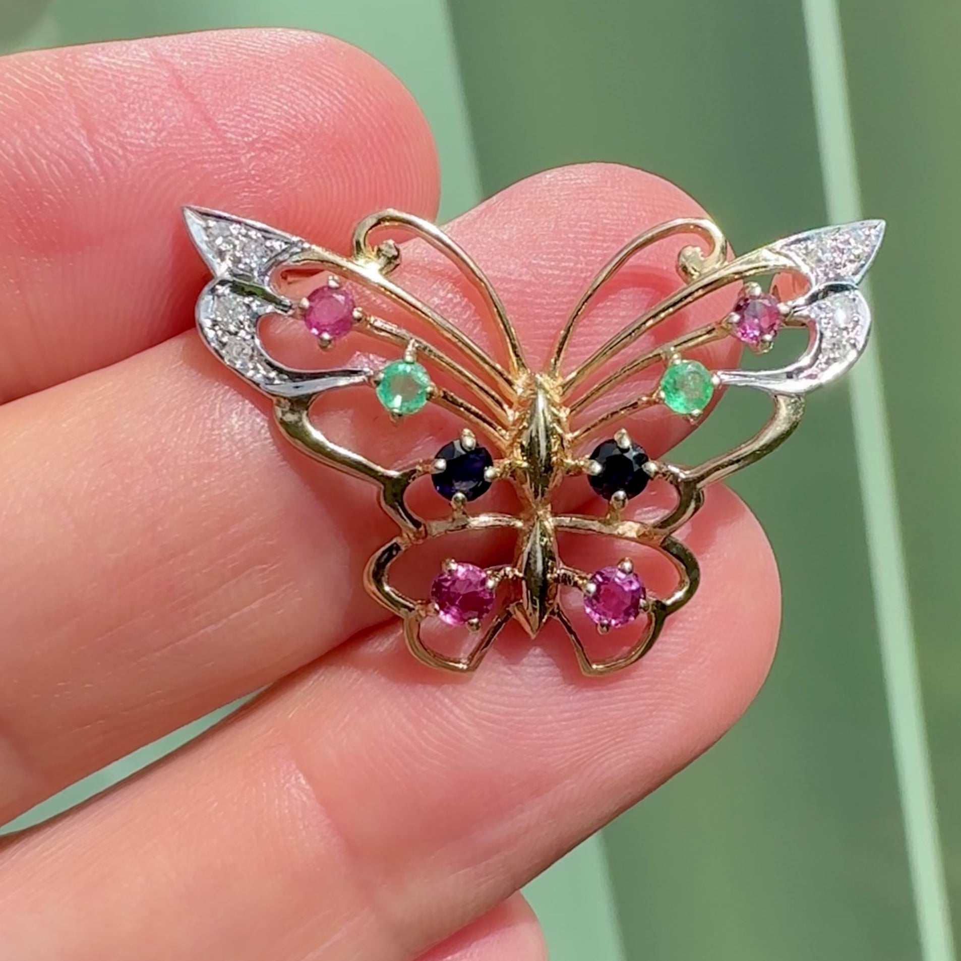 vintage gold butterfly brooch gemstones