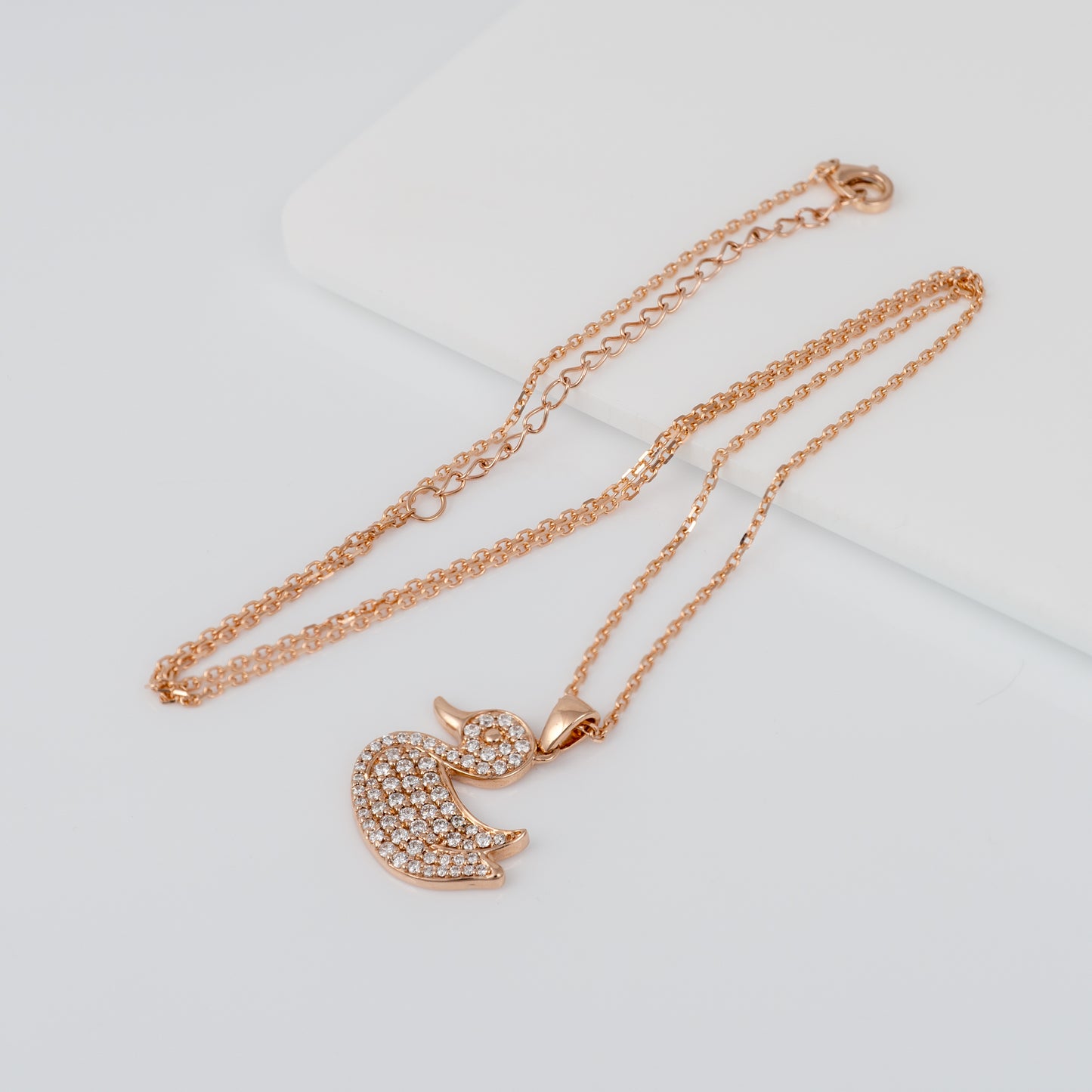 rose gold diamond duck necklace with extendable chain