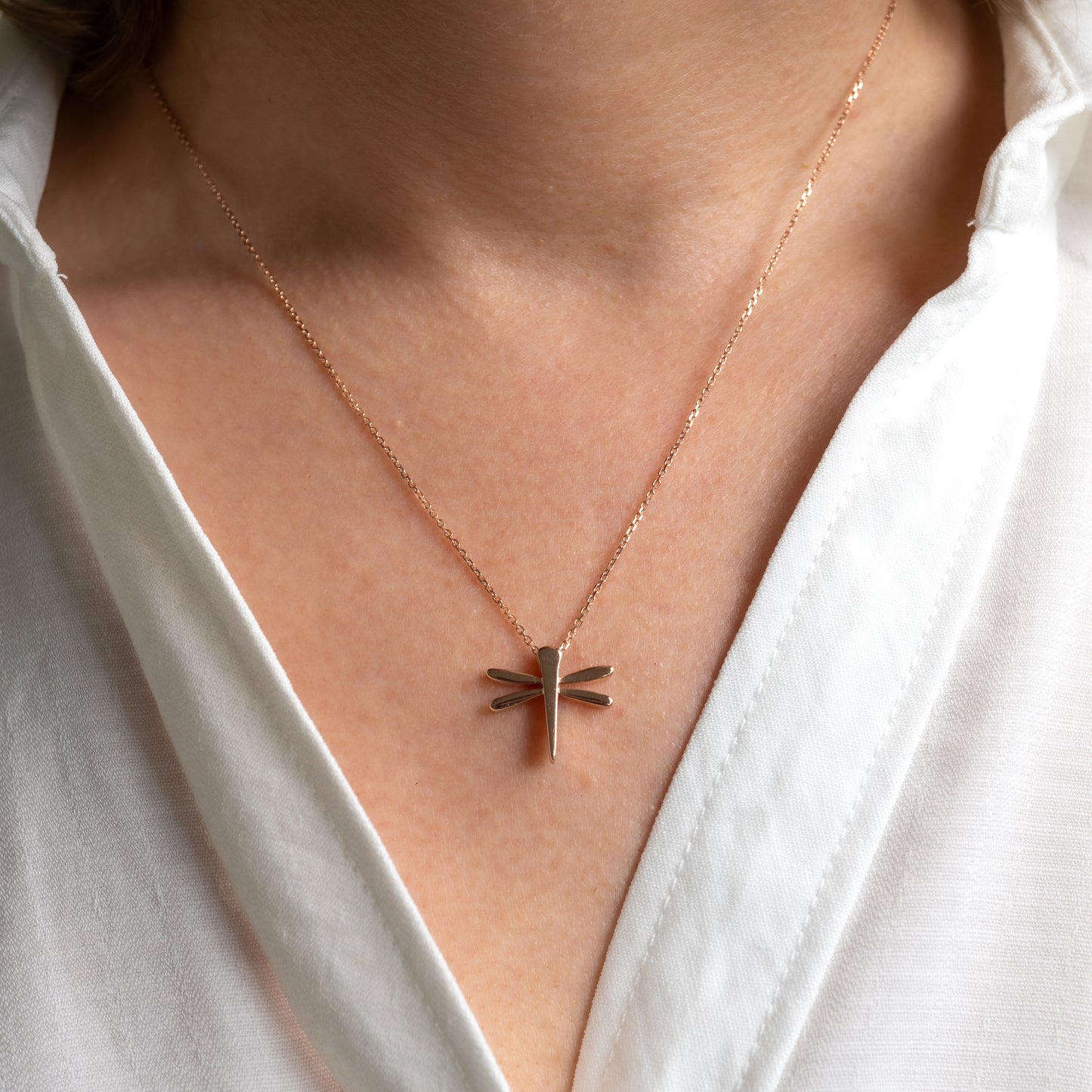 Rose Gold Dragonfly Necklace | 9ct Pendant with Adjustable Chain