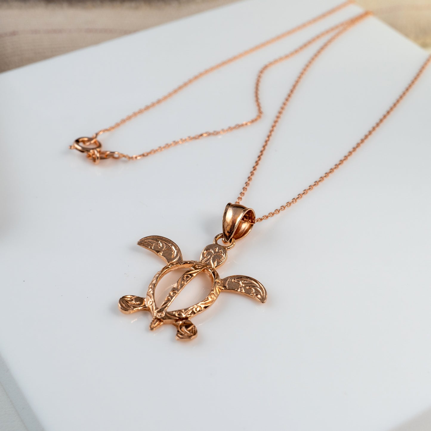 Rose gold Turtle charm pendant necklace with ocean jewellery details