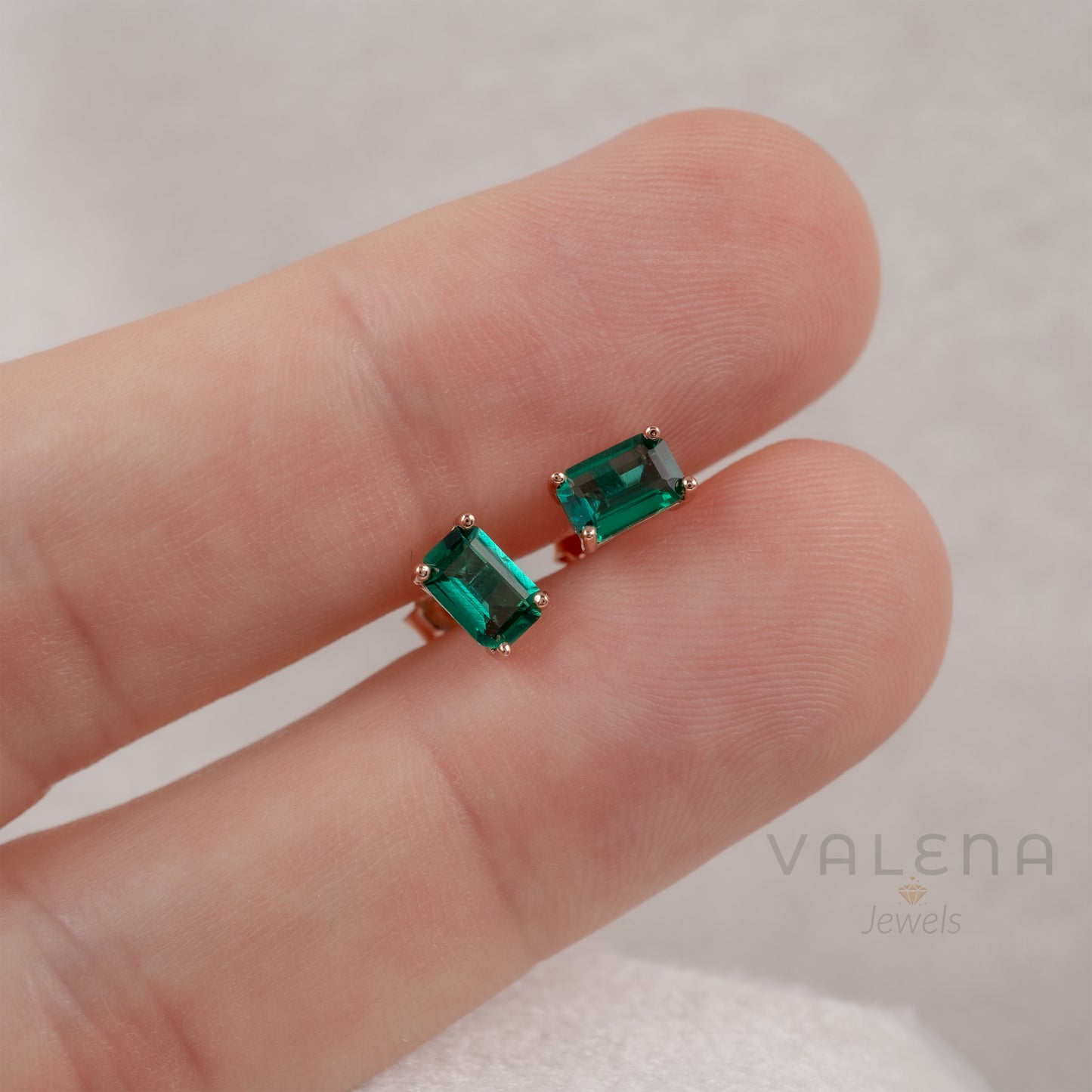Lab Emerald Stud Earrings in Rose Gold Plated Sterling Silver