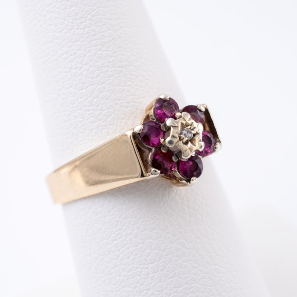 Vintage 70s Ruby Diamond Daisy Cluster Ring Hallmarked London 1977