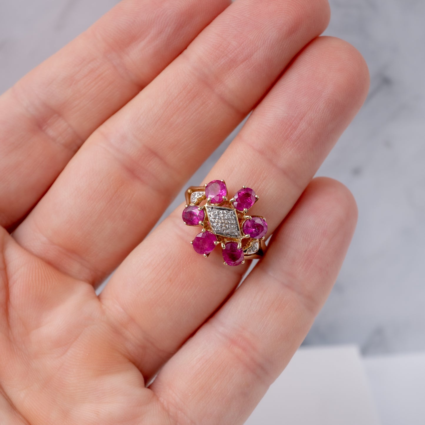 ruby cluster ring yellow gold