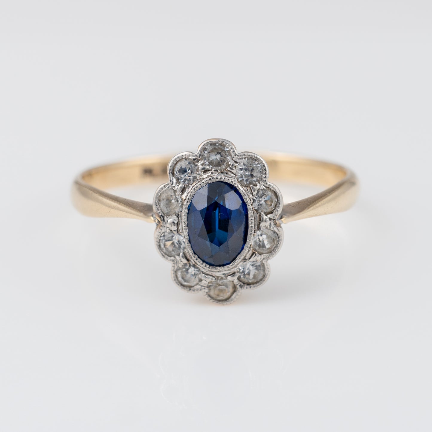 Vintage Sapphire Halo Ring 9ct & Platinum Circa 1930s