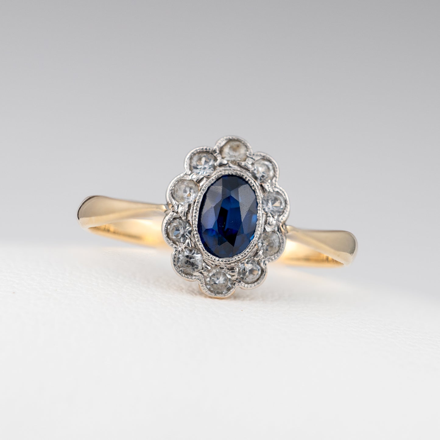 Vintage Sapphire Halo Ring 9ct & Platinum Circa 1930s