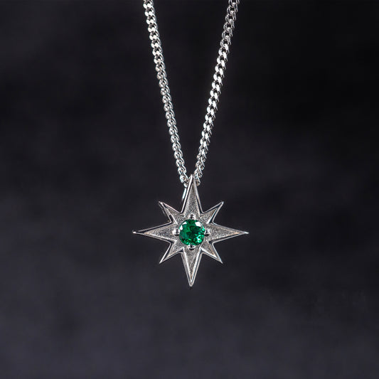 Celestial Star Necklace: 925 Silver North Star Pendant + Adjustable Curb Chain (40-45cm)