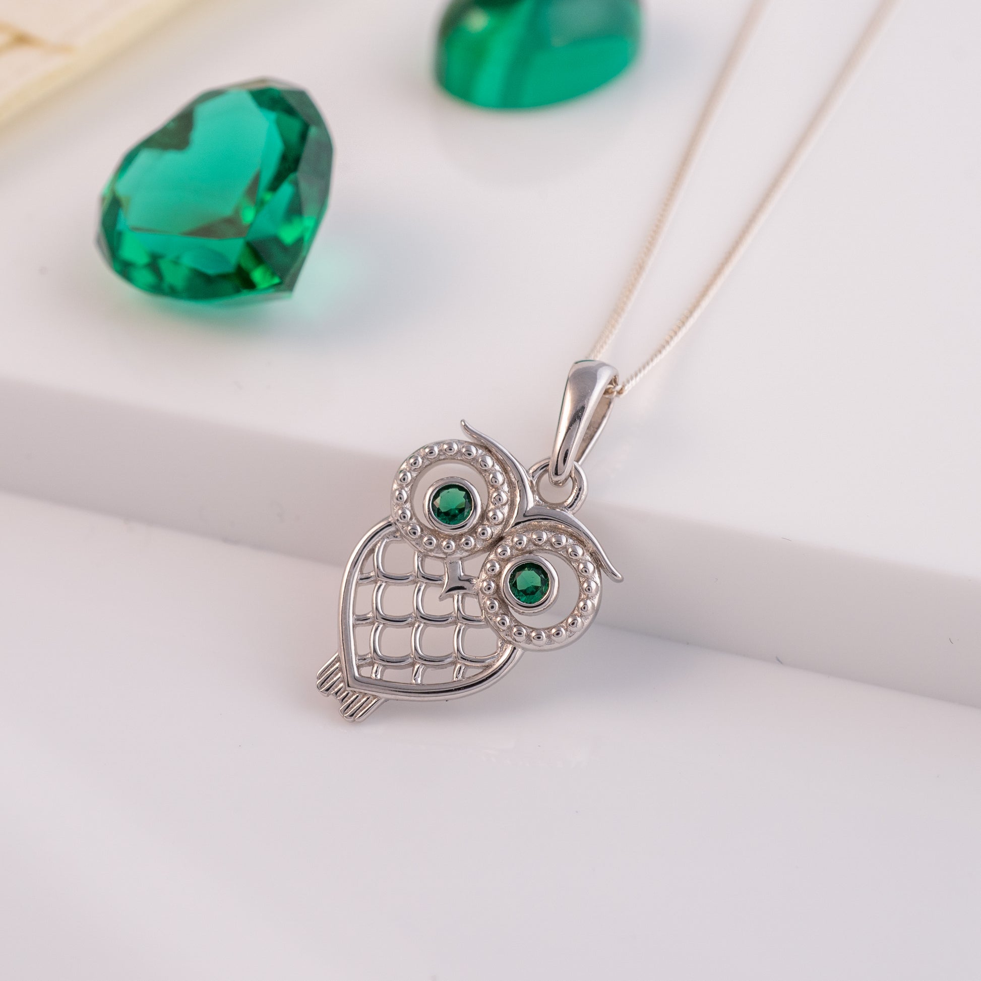 silver owl necklace gemstone pendant