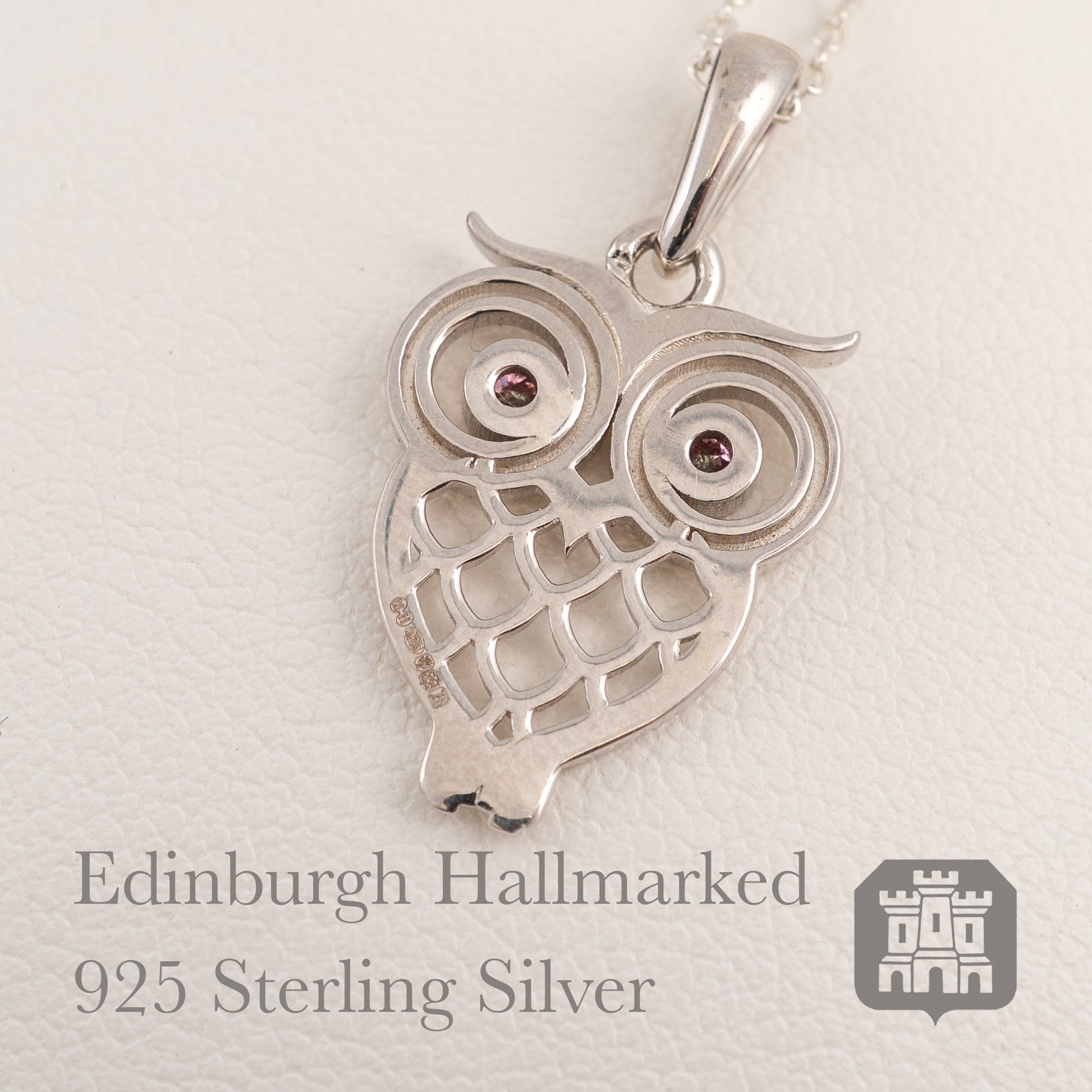 silver owl pendant back hallmarks edinburgh hunters fine jewellery