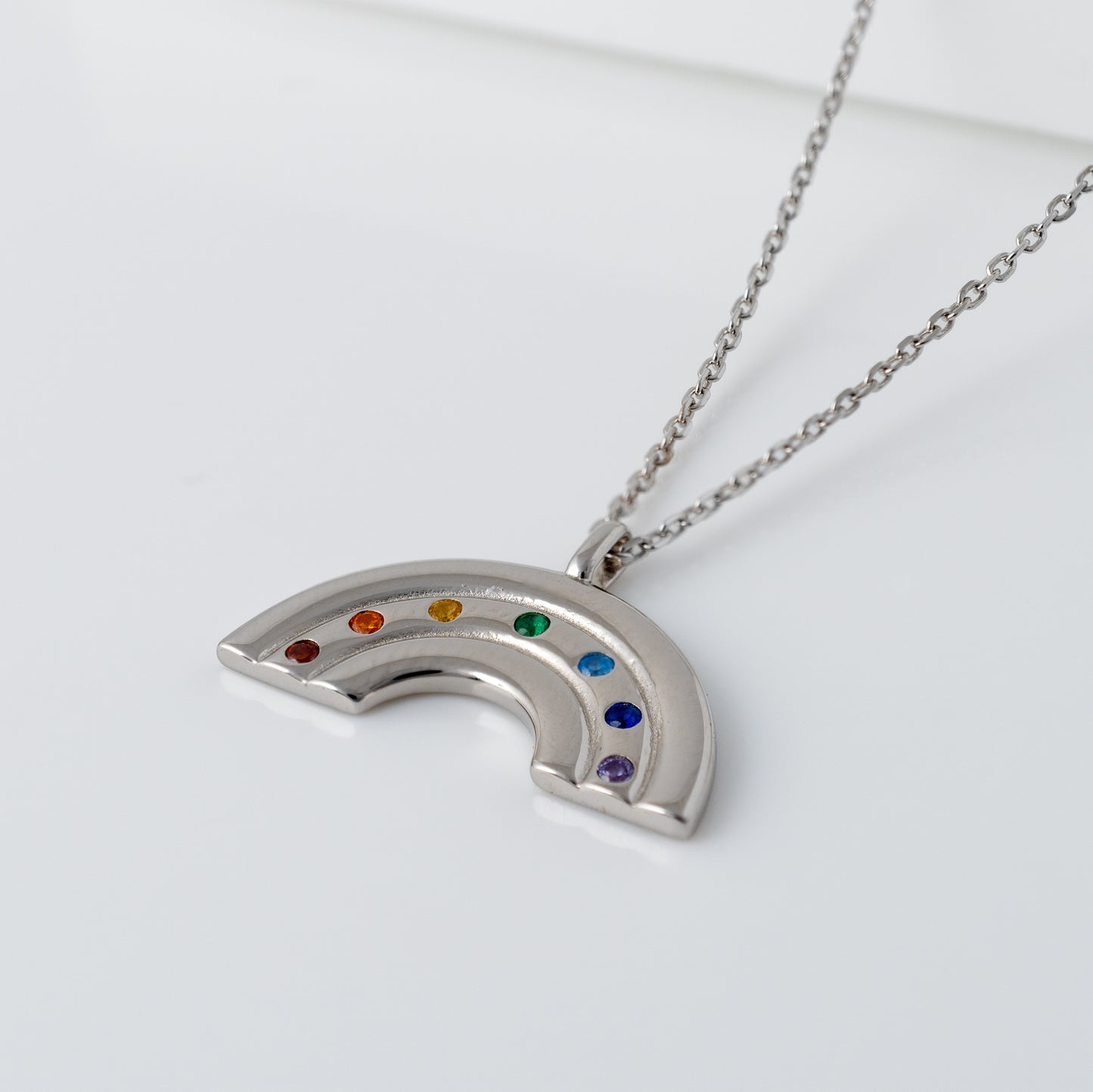 Silver Rainbow Necklace with Rainbow Colours CZ Gemstones