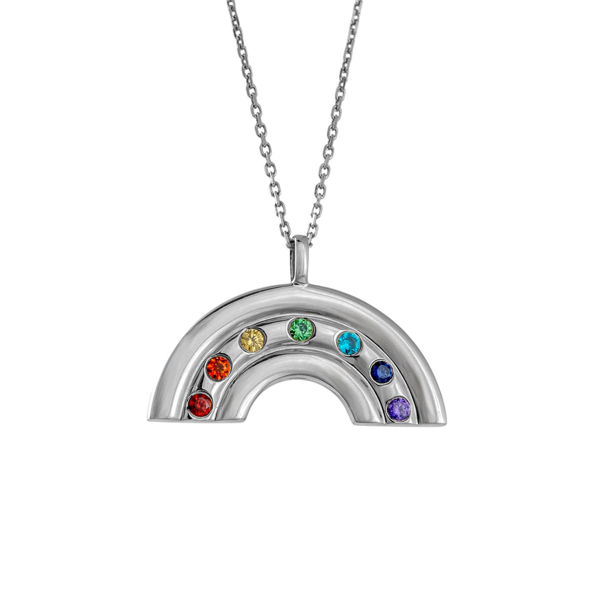 Sterling silver rainbow necklace set with colourful CZ gemstones – Hunters Fine Jewellery