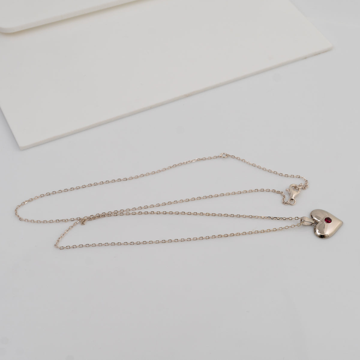 1. Silver ruby heart necklace with adjustable sterling silver cable chain