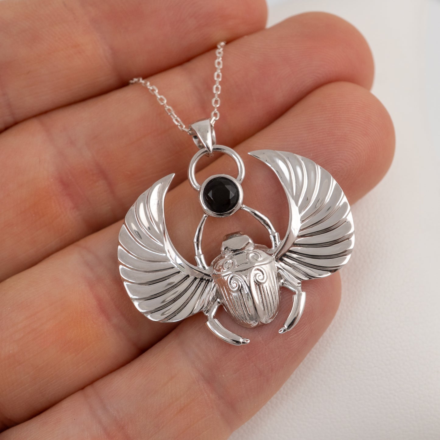 Winged Scarab Pendant in Sterling Silver