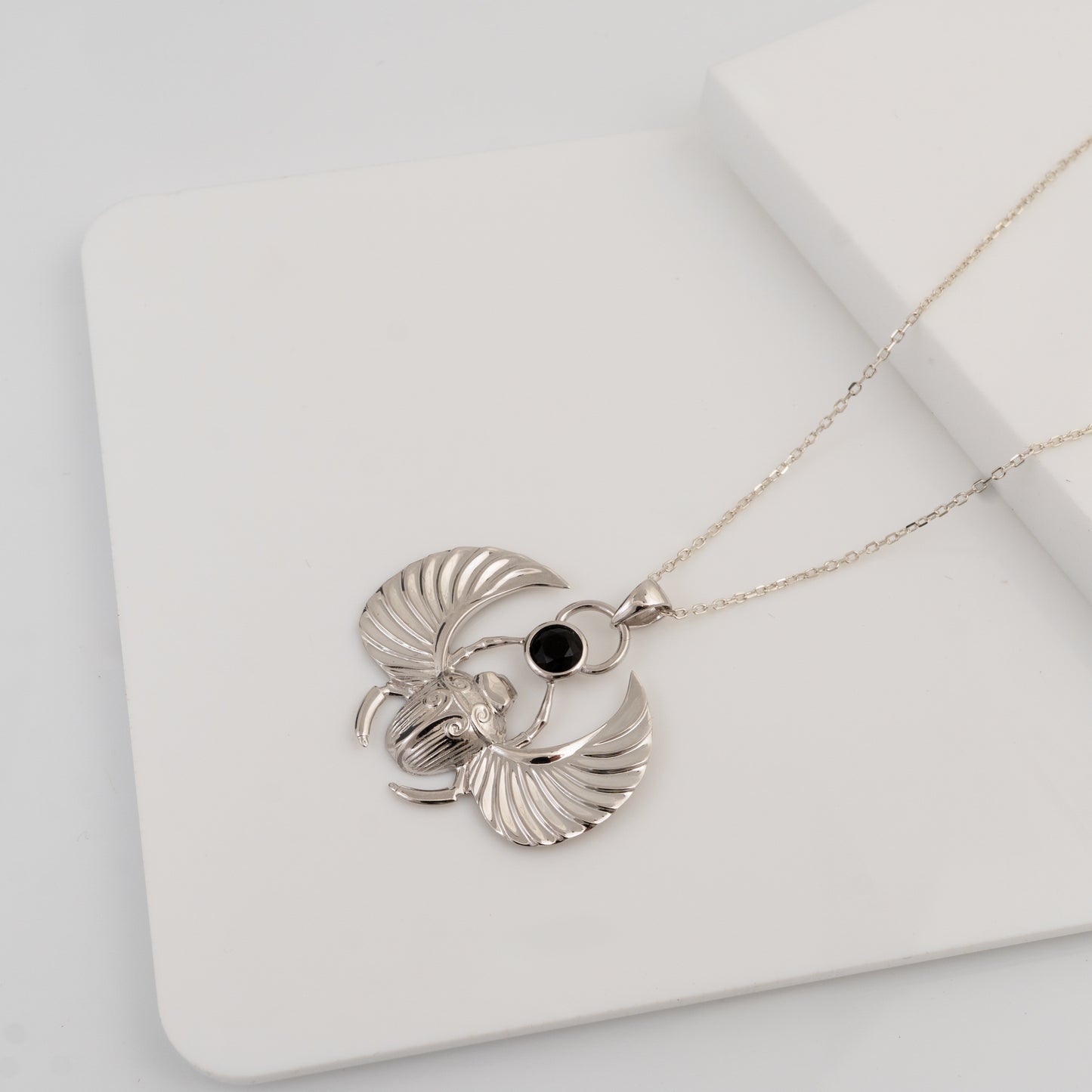 Winged Scarab Pendant in Sterling Silver