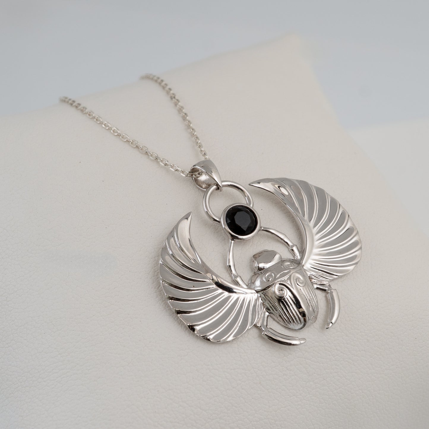 Winged Scarab Pendant in Sterling Silver