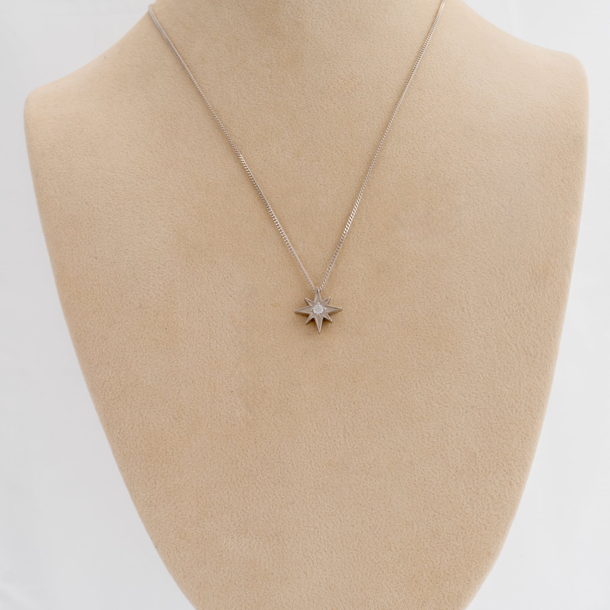 North Star necklace on display bust showing chain length
