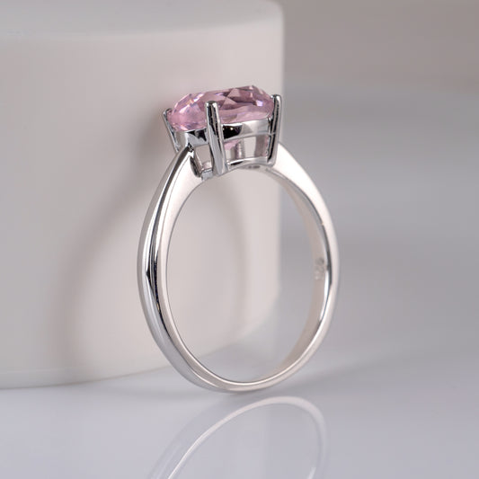 Pink Oval Gemstone Ring 925 Silver Solitaire