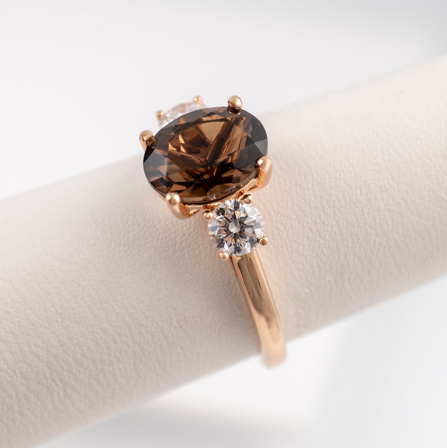 smoky quartz ring side close with diamond accent