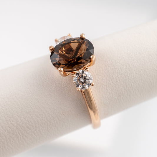 smoky quartz ring side close with diamond accent