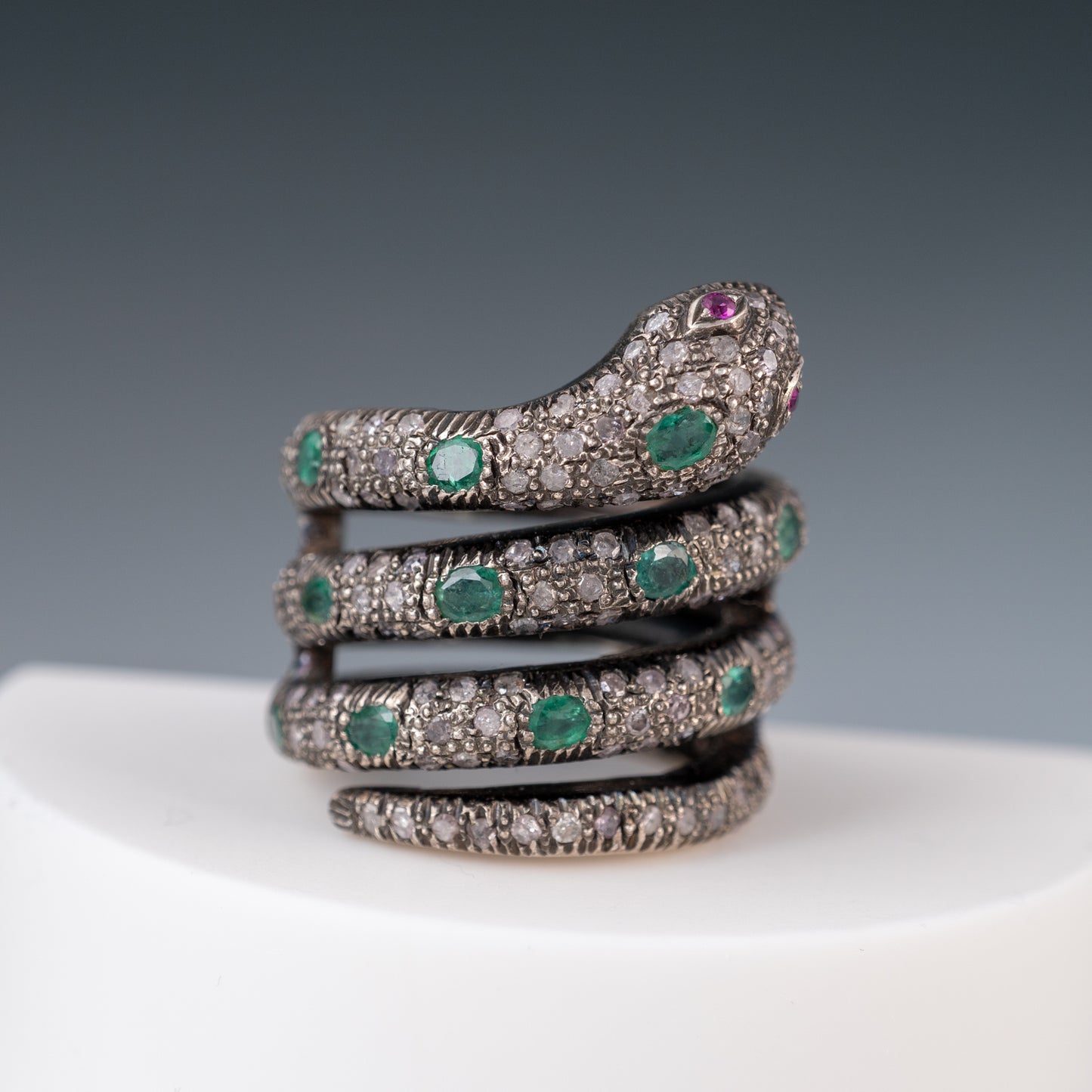 Antique Emerald Diamond Ruby Serpent Ring Circa 1930s - Hunters Fine Jewellery