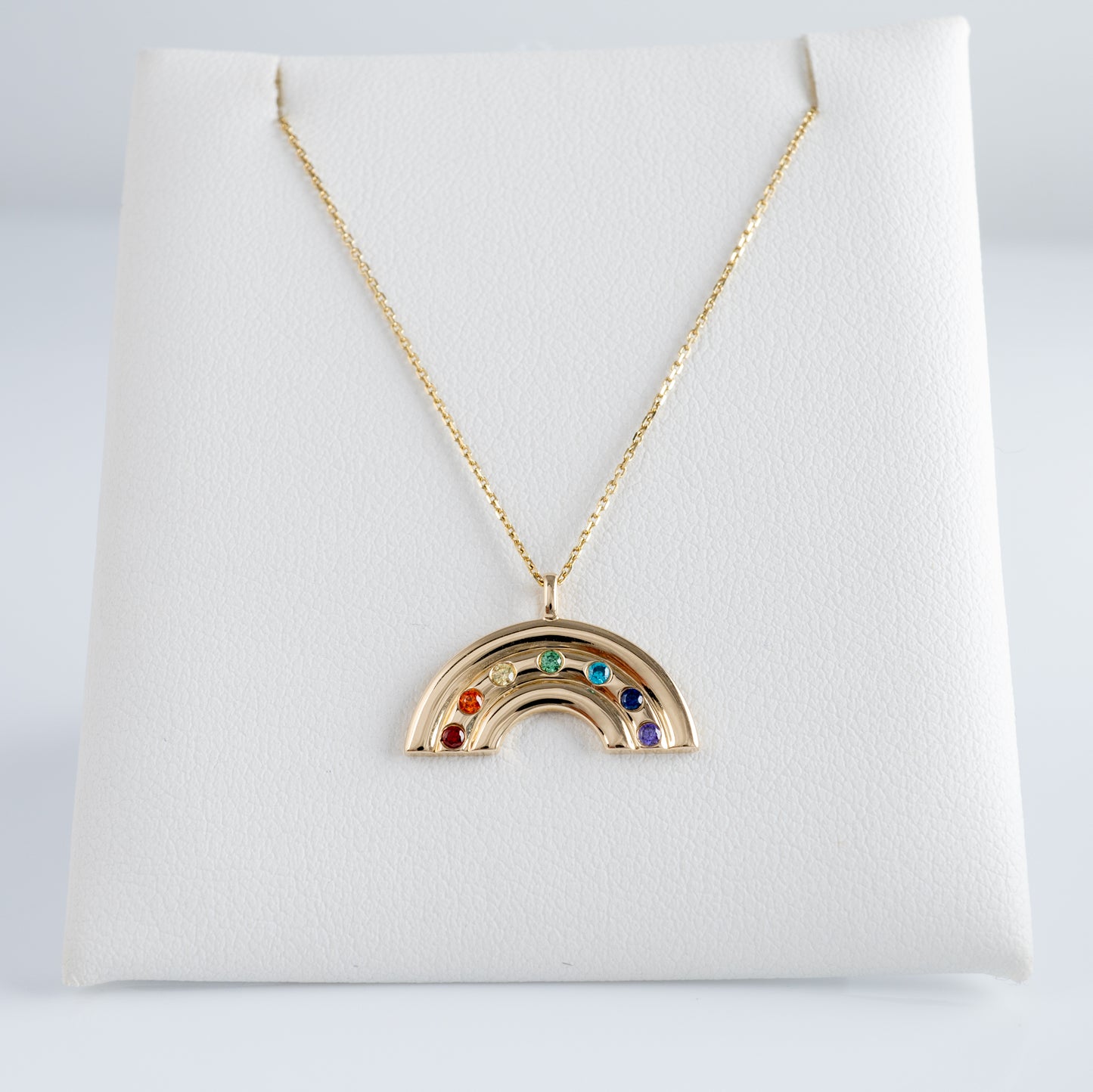 9ct gold rainbow necklace pendant with coloured cz gemstones