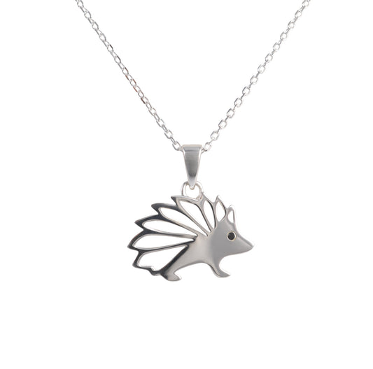 Silver hedgehog necklace – hallmarked sterling silver pendant with gemstone eye