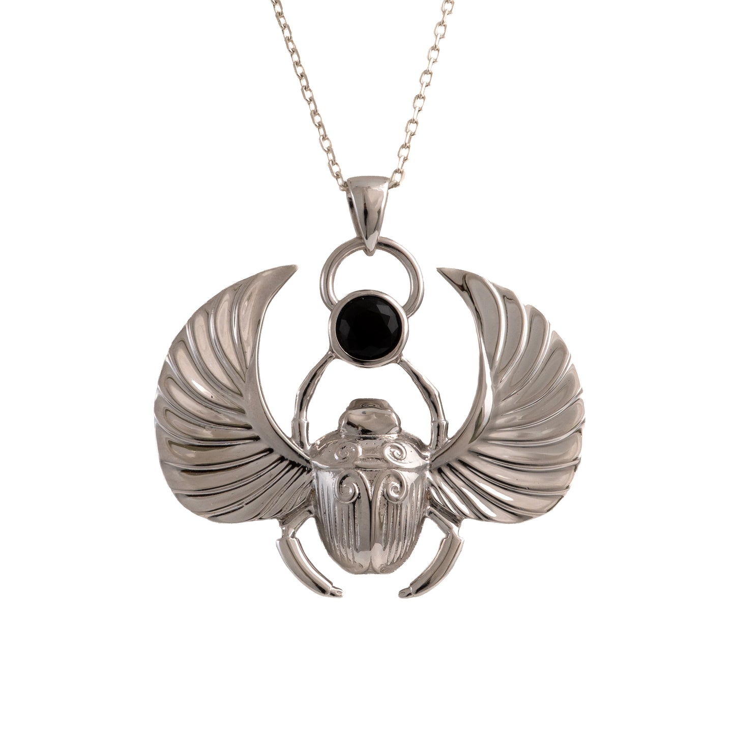 Winged Scarab Pendant in Sterling Silver
