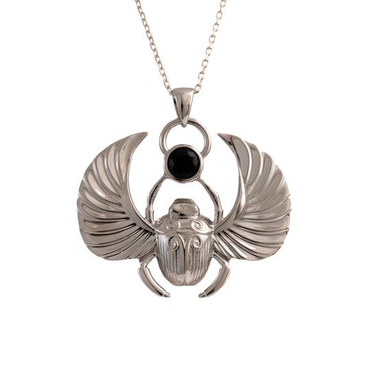 Winged Scarab Pendant in Sterling Silver