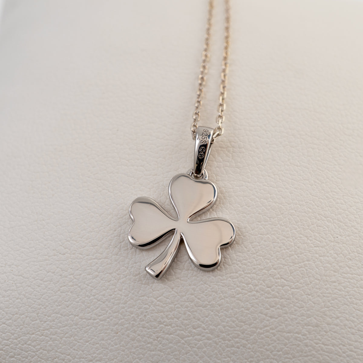 back of silver shamrock necklace pendant