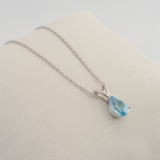 Blue Topaz Teardrop Necklace – Sterling Silver