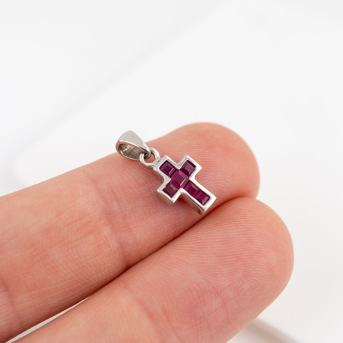 Ruby Cross Pendant in 14ct White Gold – Petite Design