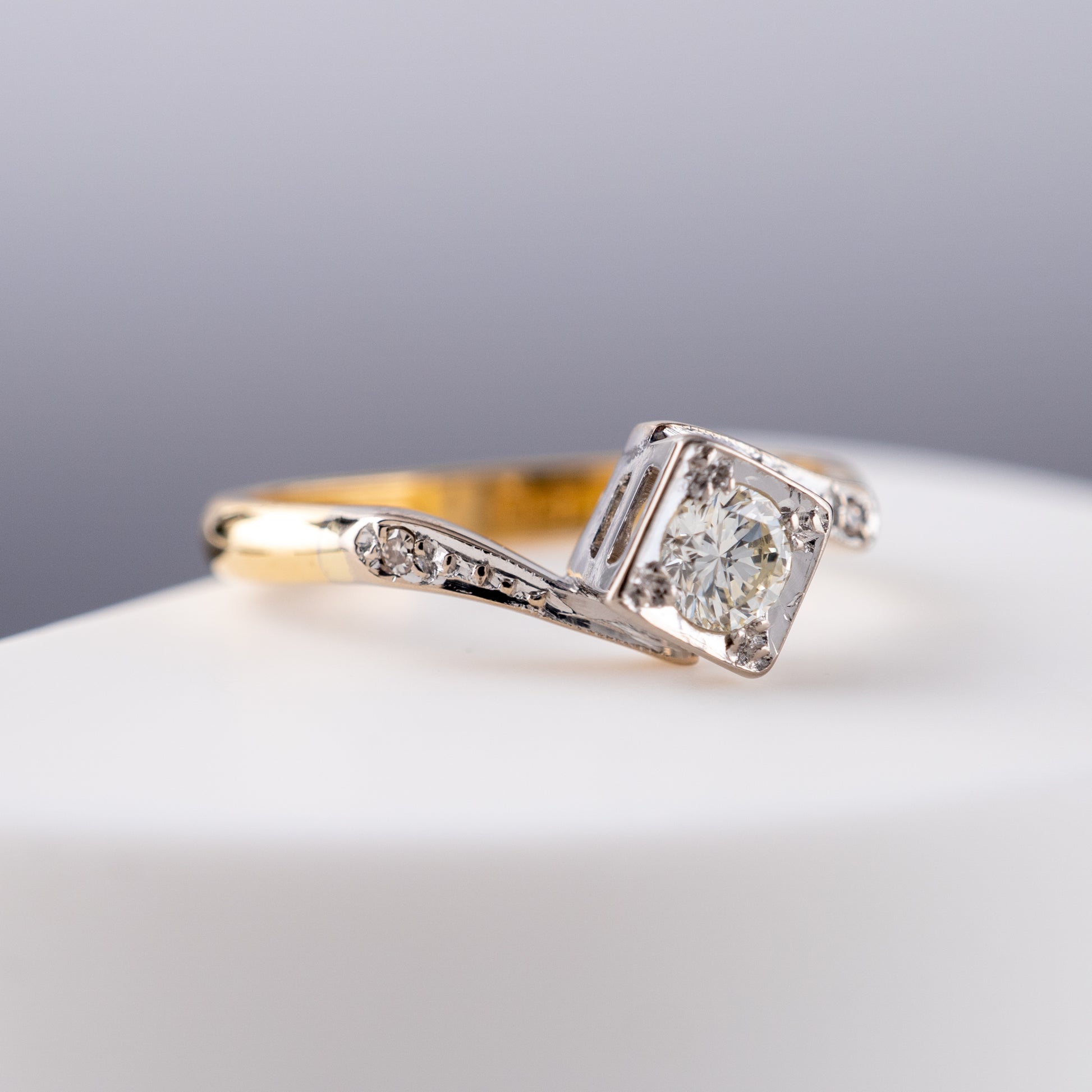 Vintage 60s Diamond Solitaire Twist Ring Size L - Hunters Fine Jewellery