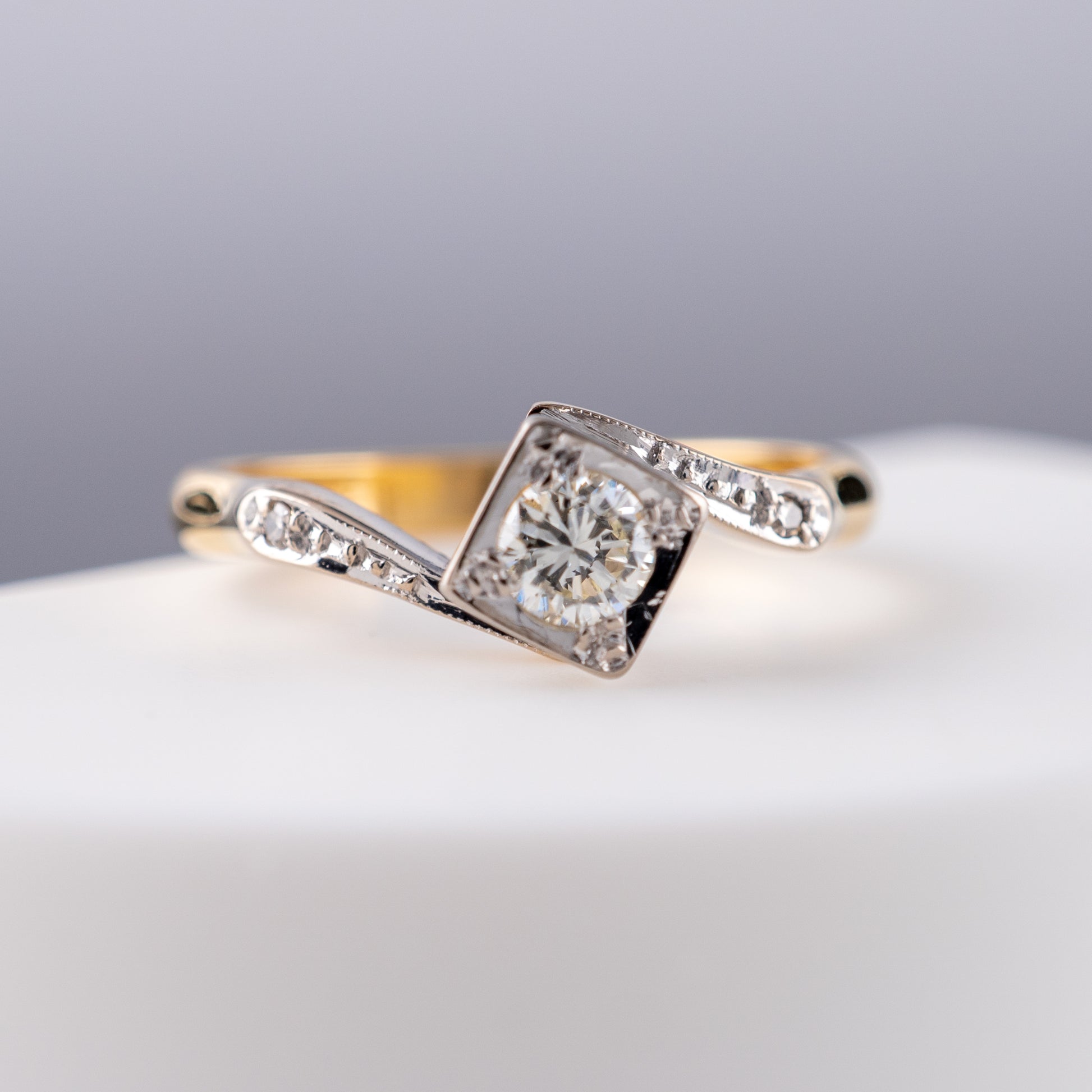 Vintage 60s Diamond Solitaire Twist Ring Size L - Hunters Fine Jewellery