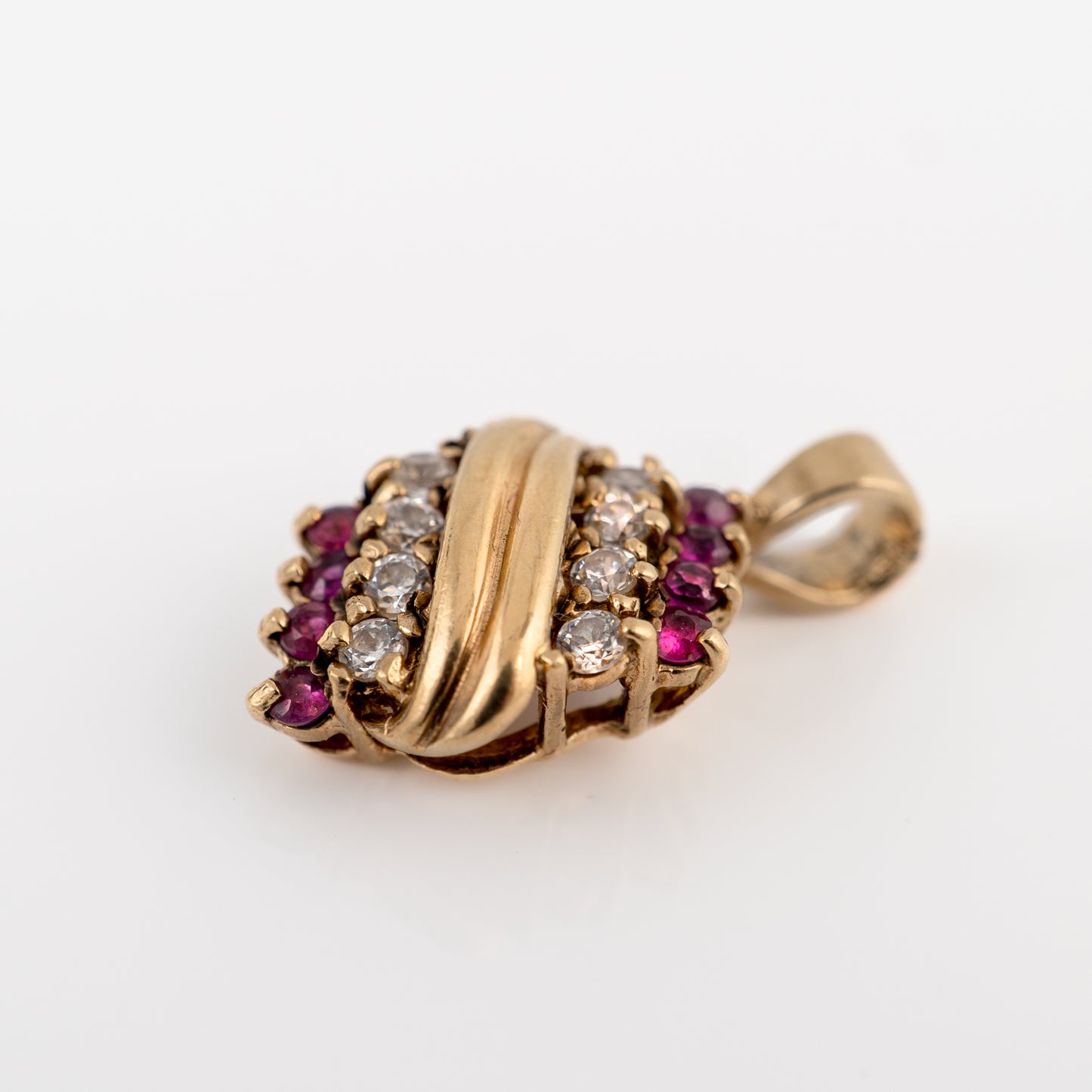 9ct Gold Ruby and Diamond Cluster Pendant