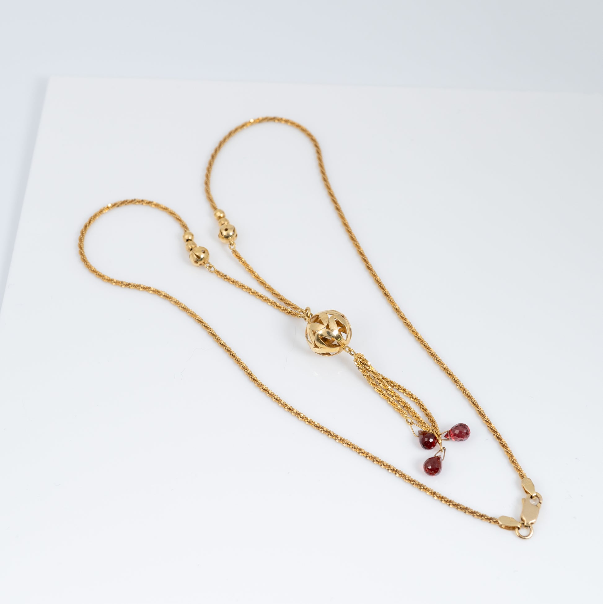 Vintage Style Gold Tassel Lariat Necklace with British Hallmarks