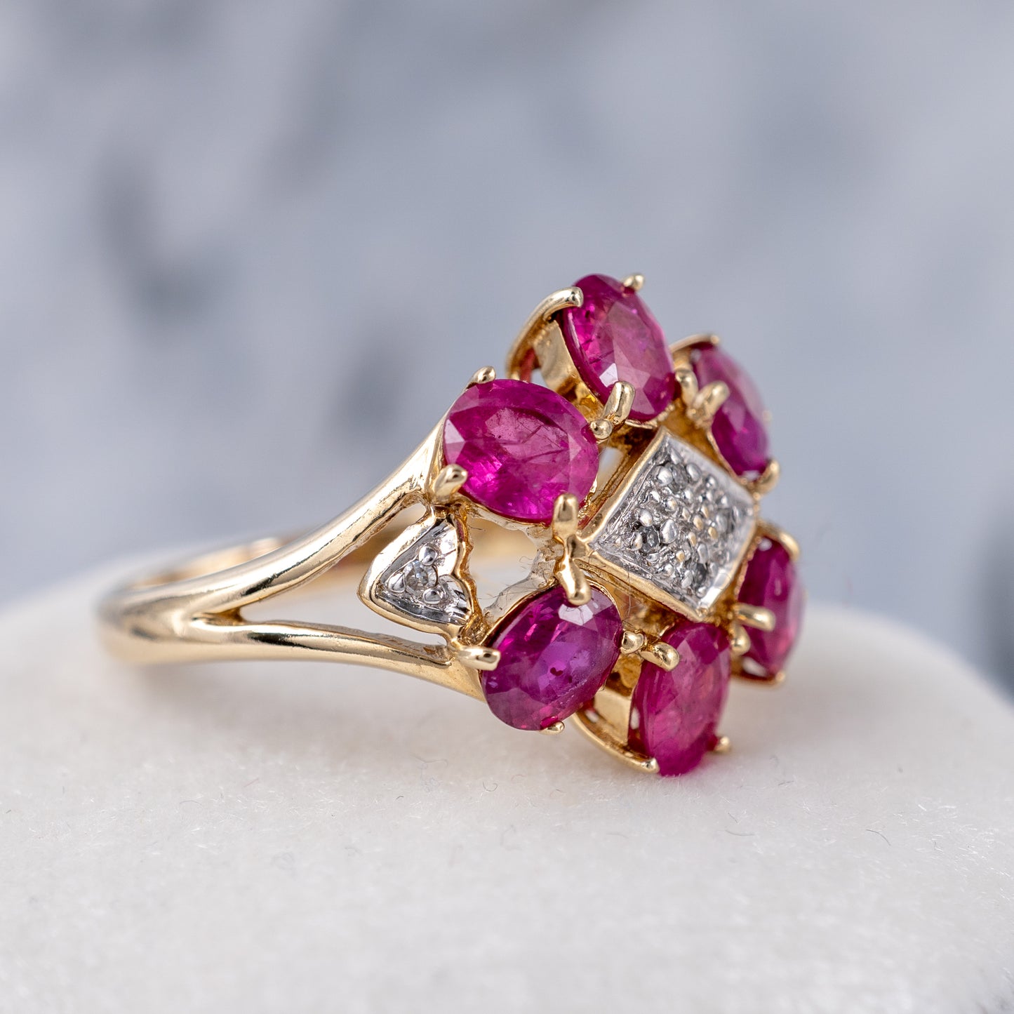 ruby flower cluster ring 9ct gold